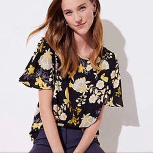 LOFT Floral Blouse with Flutter Sleeves